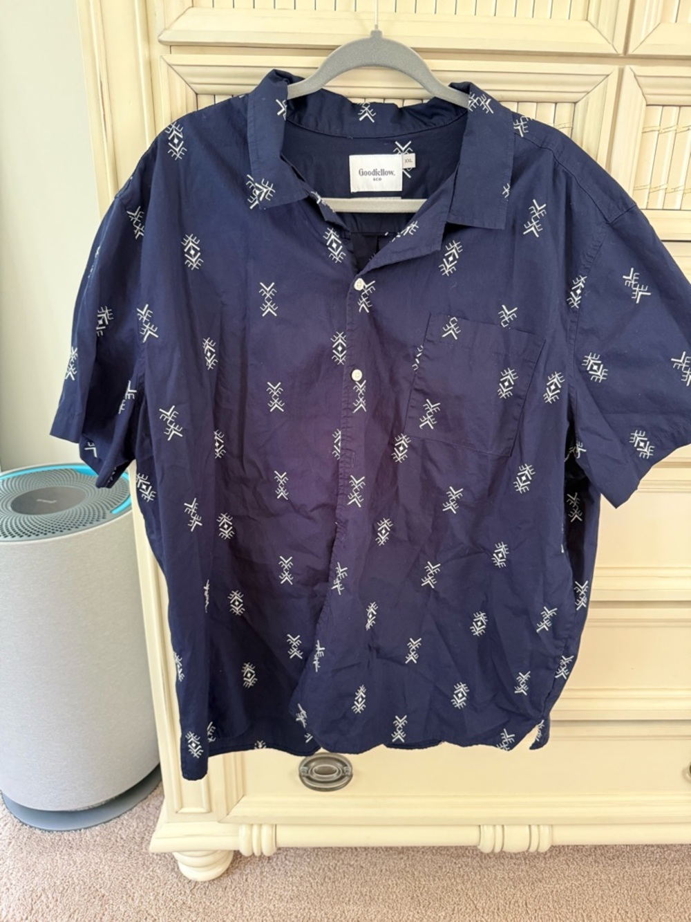 Goodfellow & Co Navy Geometric Print Camp Shirt | Short Sleeve | XXL